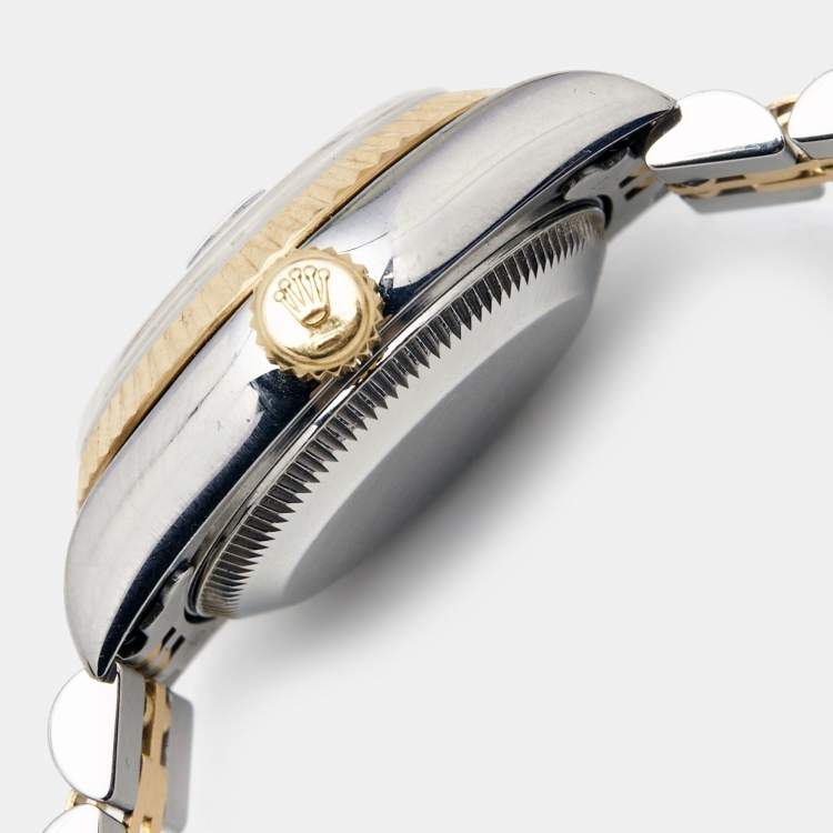 Pre Owned Rolex Blue 18k Yellow Gold Stainless Steel Datejust 69173 Women's Wristwatch 26 mm 