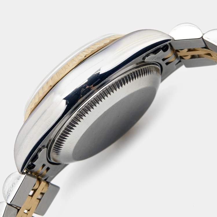 Pre Owned Rolex Blue 18k Yellow Gold Stainless Steel Datejust 69173 Women's Wristwatch 26 mm 
