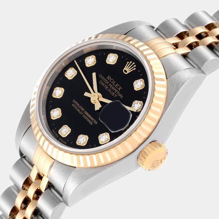 Rolex Datejust Steel Yellow Gold Black Diamond Dial Ladies Watch