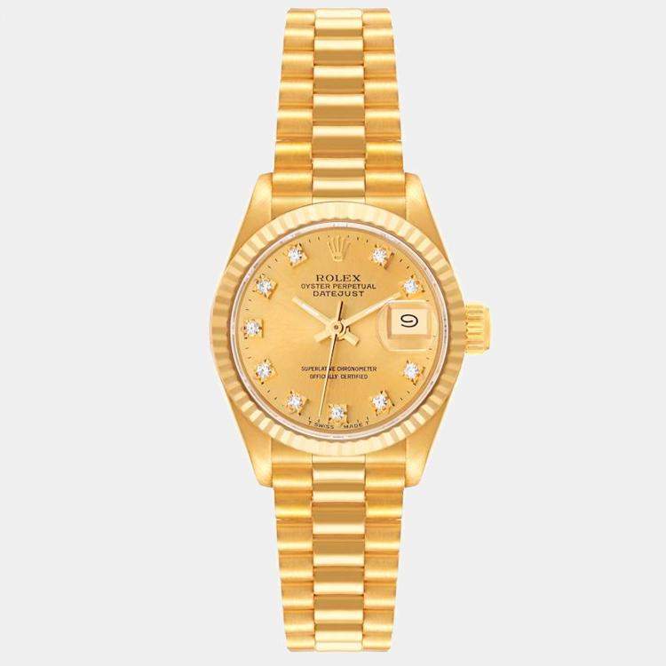 Rolex Datejust President Yellow Gold Diamond Dial Ladies Watch 69178 26