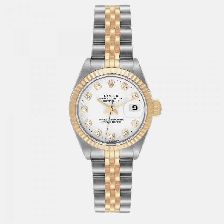Pre Owned Rolex Datejust Steel Yellow Gold White Diamond Dial Ladies Watch 79173 26 mm