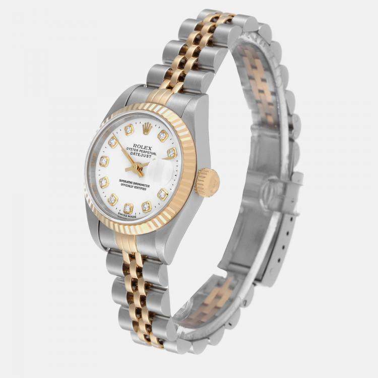 Pre Owned Rolex Datejust Steel Yellow Gold White Diamond Dial Ladies Watch 79173 26 mm