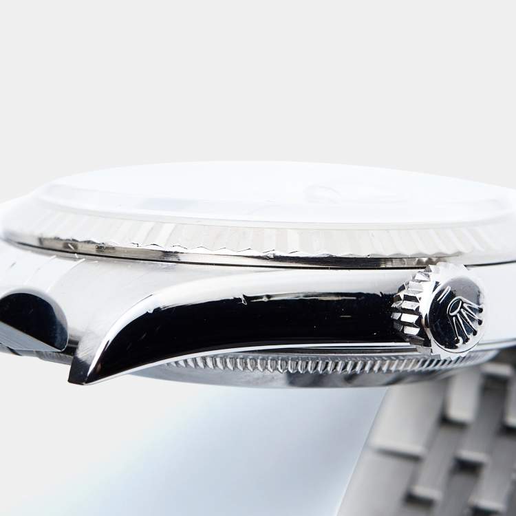 Pre Owned Rolex Silver Sunburst 18K White Gold Stainless Steel Datejust 16234 Men's Wristwatch 36 mm