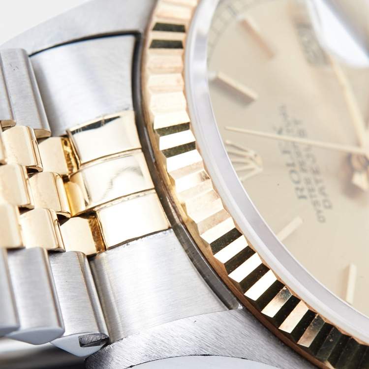 Pre Owned Rolex Champagne 18k Yellow Gold Stainless Steel Datejust 16233 Men's Wristwatch 36 mm
