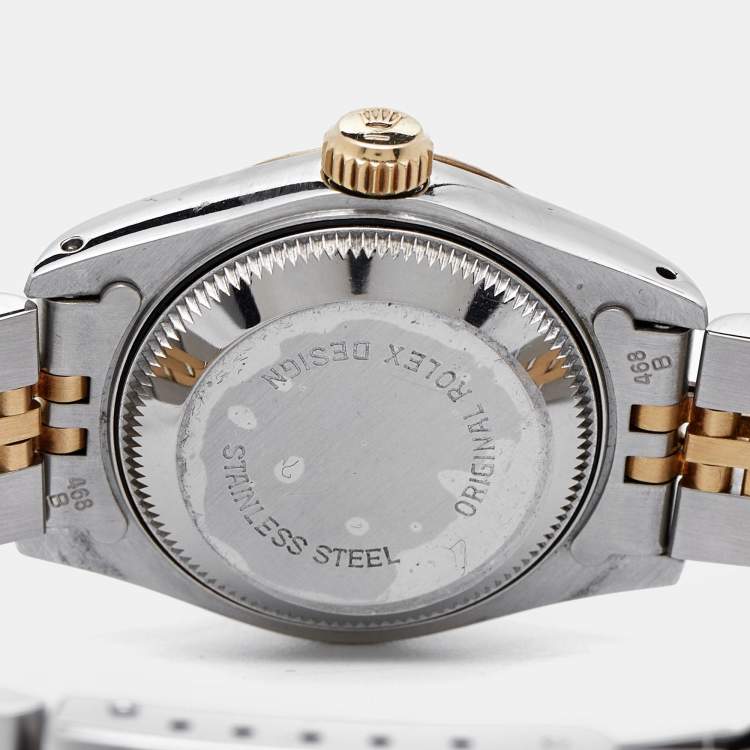 Pre Owned Rolex Champagne 18K Yellow Gold Stainless Steel Datejust 69173 Women's Wristwatch 26 mm