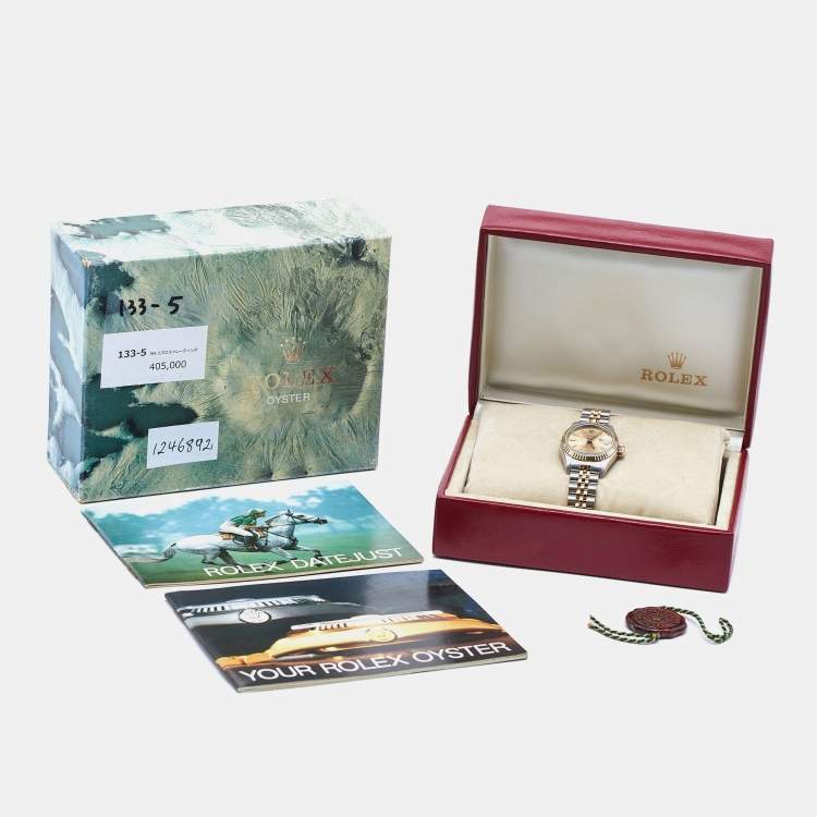 Pre Owned Rolex Champagne 18K Yellow Gold Stainless Steel Datejust 69173 Women's Wristwatch 26 mm