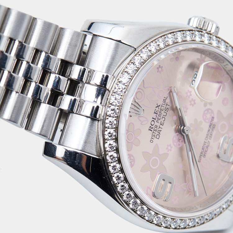Pre Owned Rolex Pink 18K White Gold Stainless Steel Diamond Datejust 116244-0004 Women's Wristwatch 36 mm