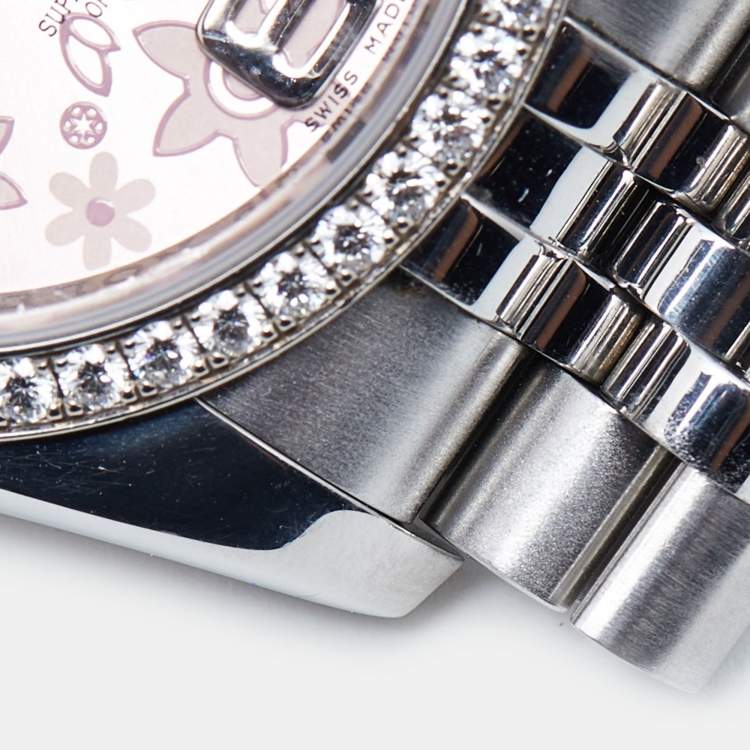 Pre Owned Rolex Pink 18K White Gold Stainless Steel Diamond Datejust 116244-0004 Women's Wristwatch 36 mm