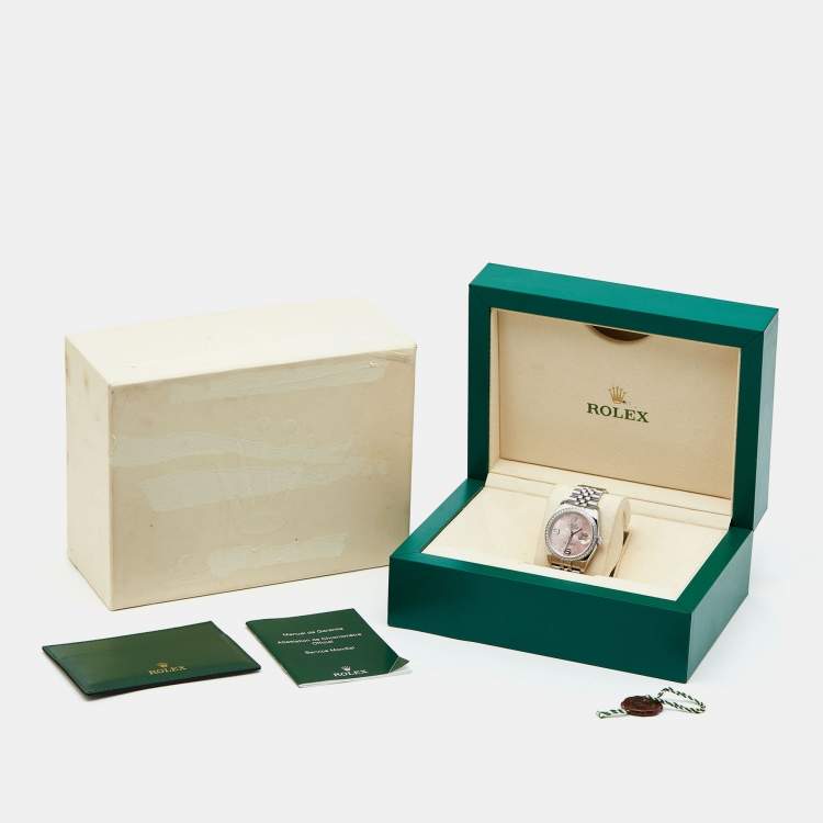 Pre Owned Rolex Pink 18K White Gold Stainless Steel Diamond Datejust 116244-0004 Women's Wristwatch 36 mm
