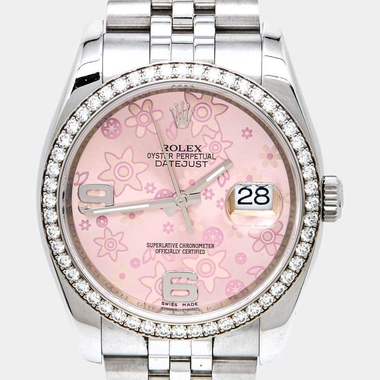 Pre Owned Rolex Pink 18K White Gold Stainless Steel Diamond Datejust 116244-0004 Women's Wristwatch 36 mm