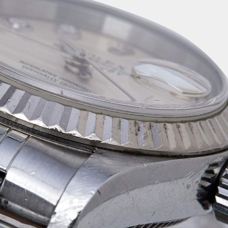 Pre Owned Rolex Silver 18K White Gold Stainless Steel Diamond Datejust 79174 Women's Wristwatch 26 mm