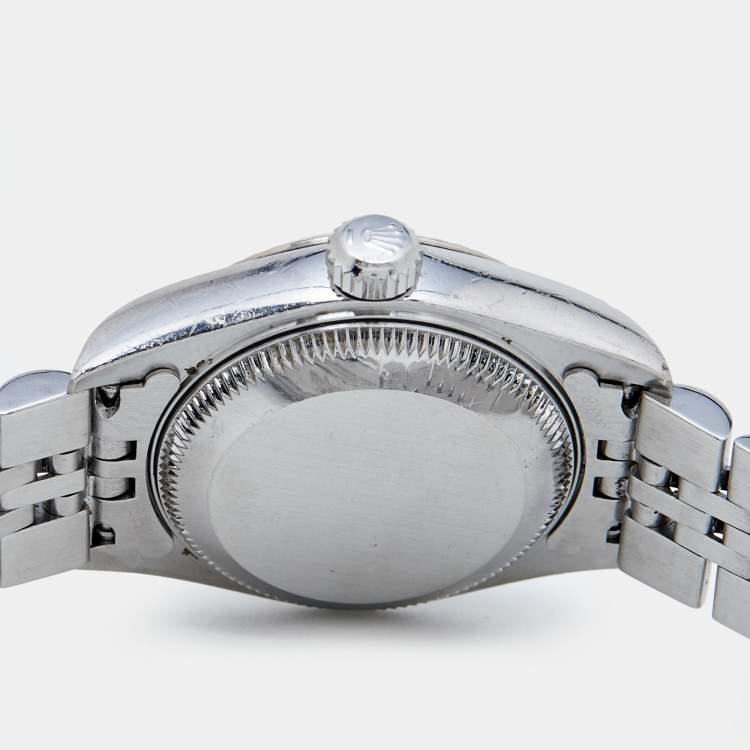 Pre Owned Rolex Silver 18K White Gold Stainless Steel Diamond Datejust 79174 Women's Wristwatch 26 mm