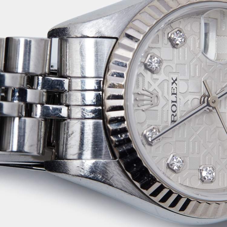 Pre Owned Rolex Silver Jubilee 18K White Gold Stainless Steel Diamond Datejust 79174 Women's Wristwatch 26 mm