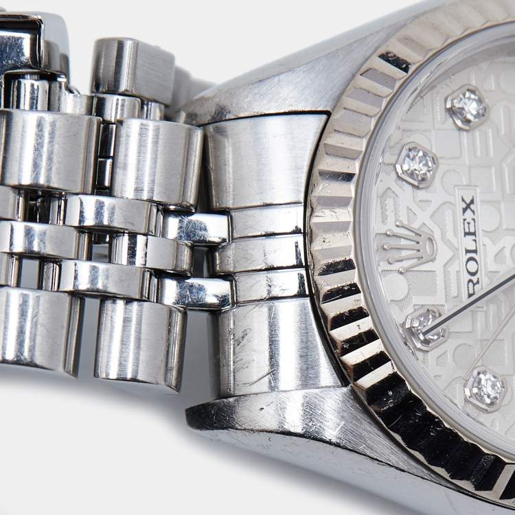 Pre Owned Rolex Silver Jubilee 18K White Gold Stainless Steel Diamond Datejust 79174 Women's Wristwatch 26 mm