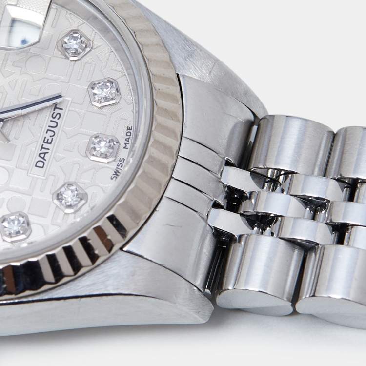Pre Owned Rolex Silver Jubilee 18K White Gold Stainless Steel Diamond Datejust 79174 Women's Wristwatch 26 mm