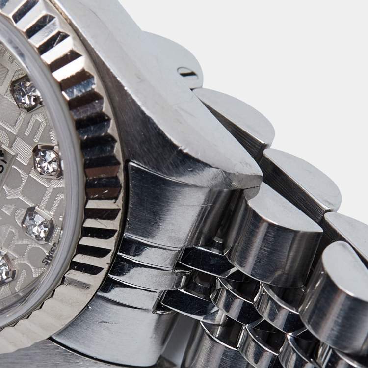 Pre Owned Rolex Silver Jubilee 18K White Gold Stainless Steel Diamond Datejust 79174 Women's Wristwatch 26 mm