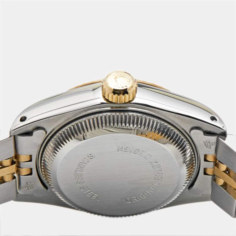 Pre Owned Rolex Champagne 18K Yellow Gold Stainless Steel Datejust 69173 Women's Wristwatch 26 mm