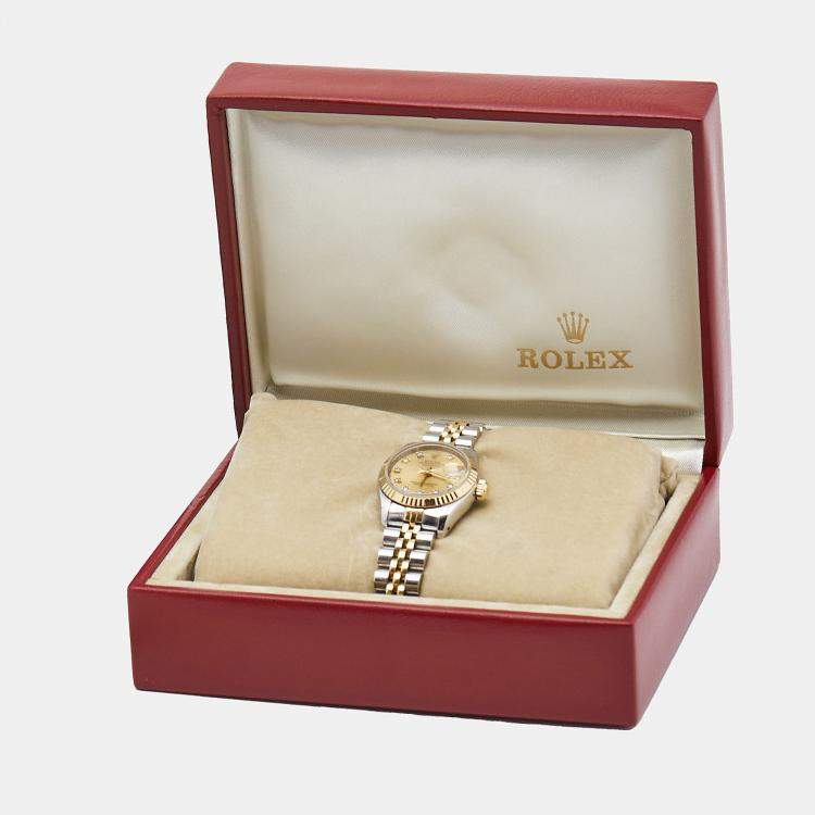 Pre Owned Rolex Champagne Diamond 18k Yellow Gold And Stainless Steel Datejust 69173 Automatic Women's Wristwatch 26 mm