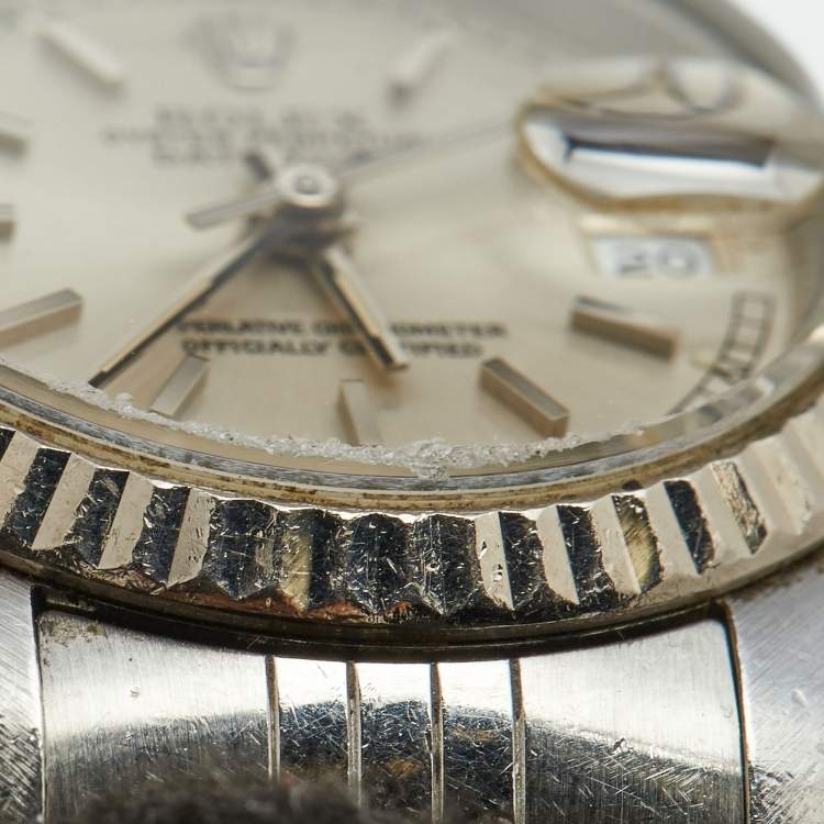 مملوكة مسبقًا Rolex Silver 18K White Gold And Stainless Steel Datejust 69174 Women's Wristwatch 26 mm