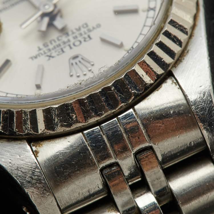 مملوكة مسبقًا Rolex Silver 18K White Gold And Stainless Steel Datejust 69174 Women's Wristwatch 26 mm