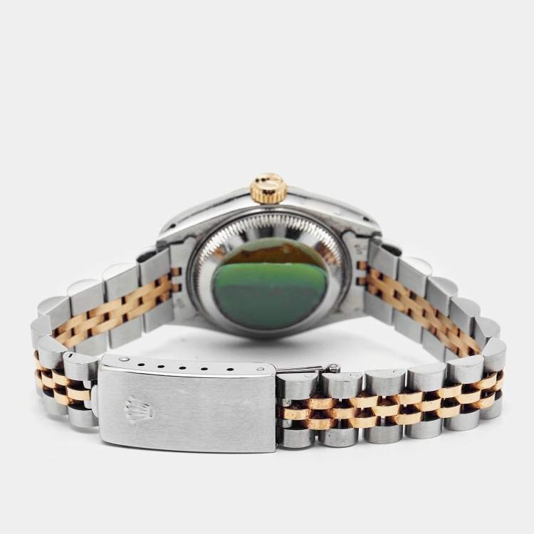مملوكة مسبقًا Rolex Champagne Diamond 18k Yellow Gold And Stainless Steel Datejust 69173 Automatic Women's Wristwatch 26 mm
