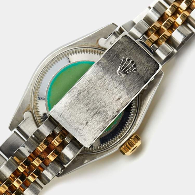 مملوكة مسبقًا Rolex Champagne Diamond 18k Yellow Gold And Stainless Steel Datejust 69173 Automatic Women's Wristwatch 26 mm