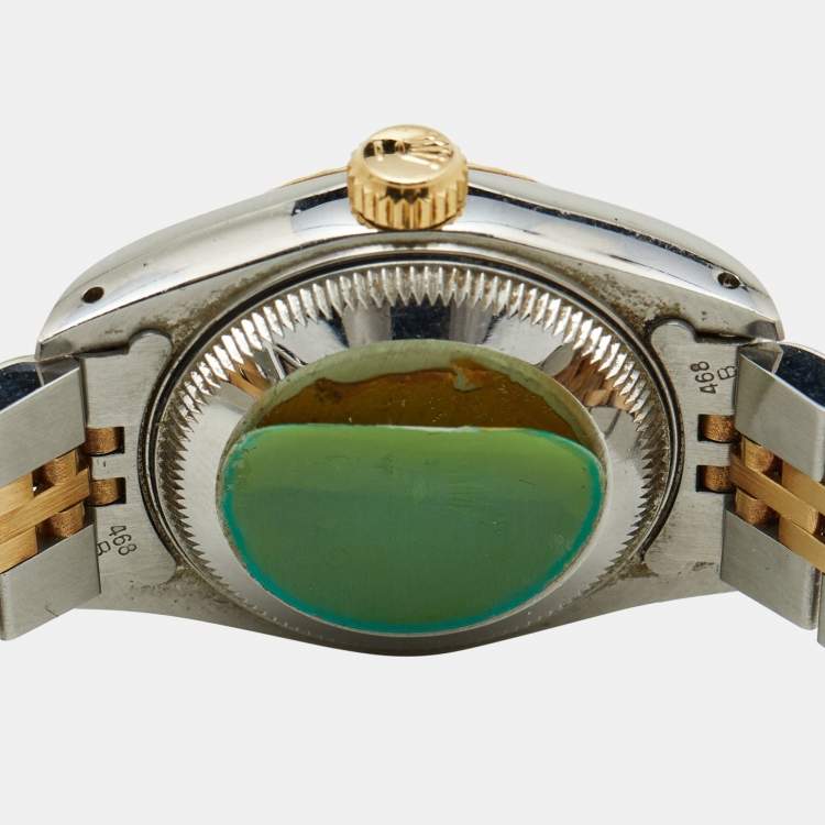 مملوكة مسبقًا Rolex Champagne Diamond 18k Yellow Gold And Stainless Steel Datejust 69173 Automatic Women's Wristwatch 26 mm