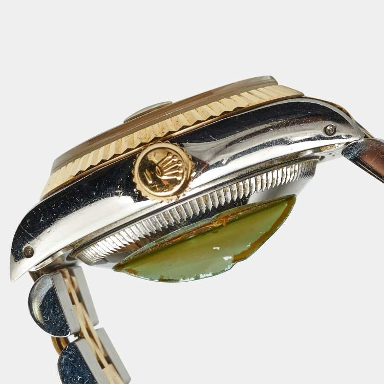 مملوكة مسبقًا Rolex Champagne Diamond 18k Yellow Gold And Stainless Steel Datejust 69173 Automatic Women's Wristwatch 26 mm
