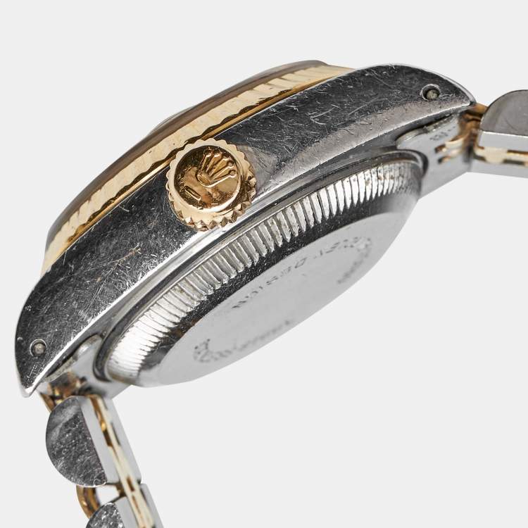 Pre Owned Rolex Champagne 18K Yellow Gold And Stainless Steel Datejust 69173 Women's Wristwatch 26 mm
