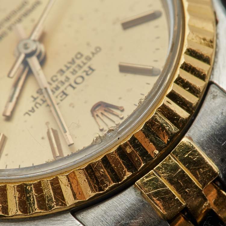 Pre Owned Rolex Champagne 18K Yellow Gold And Stainless Steel Datejust 69173 Women's Wristwatch 26 mm