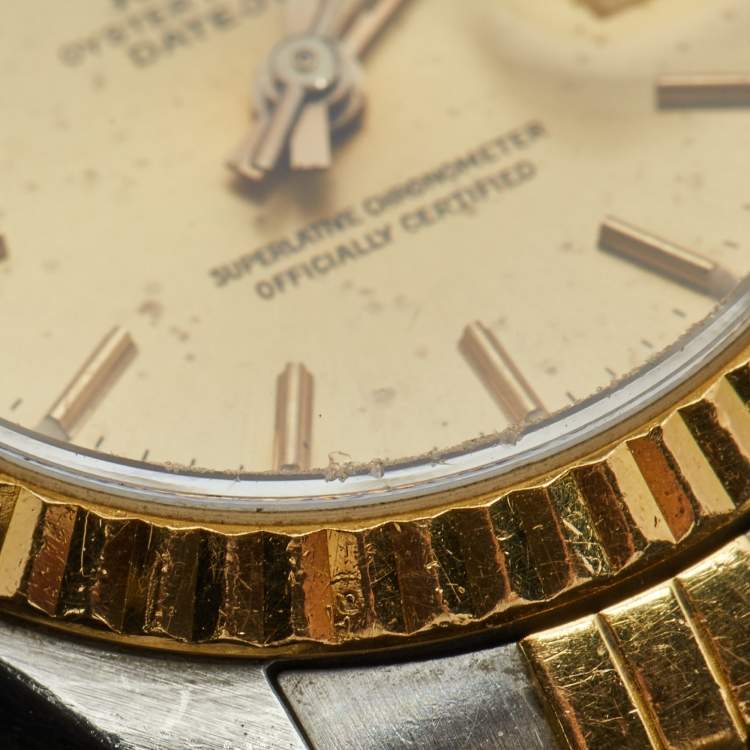 Pre Owned Rolex Champagne 18K Yellow Gold And Stainless Steel Datejust 69173 Women's Wristwatch 26 mm