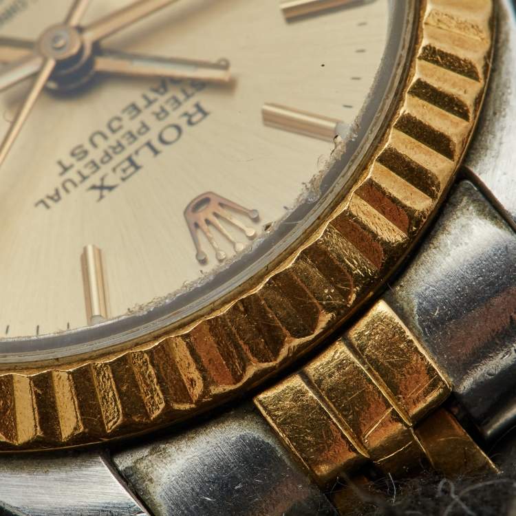 Pre Owned Rolex Champagne 18K Yellow Gold And Stainless Steel Datejust 69173 Women's Wristwatch 26 mm