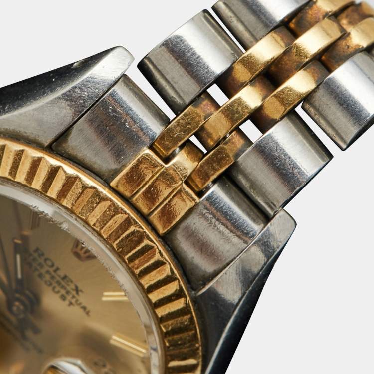 Pre Owned Rolex Champagne 18K Yellow Gold And Stainless Steel Datejust 69173 Women's Wristwatch 26 mm