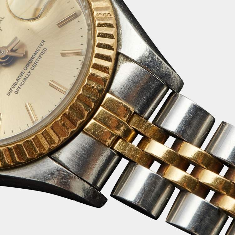 Pre Owned Rolex Champagne 18K Yellow Gold And Stainless Steel Datejust 69173 Women's Wristwatch 26 mm