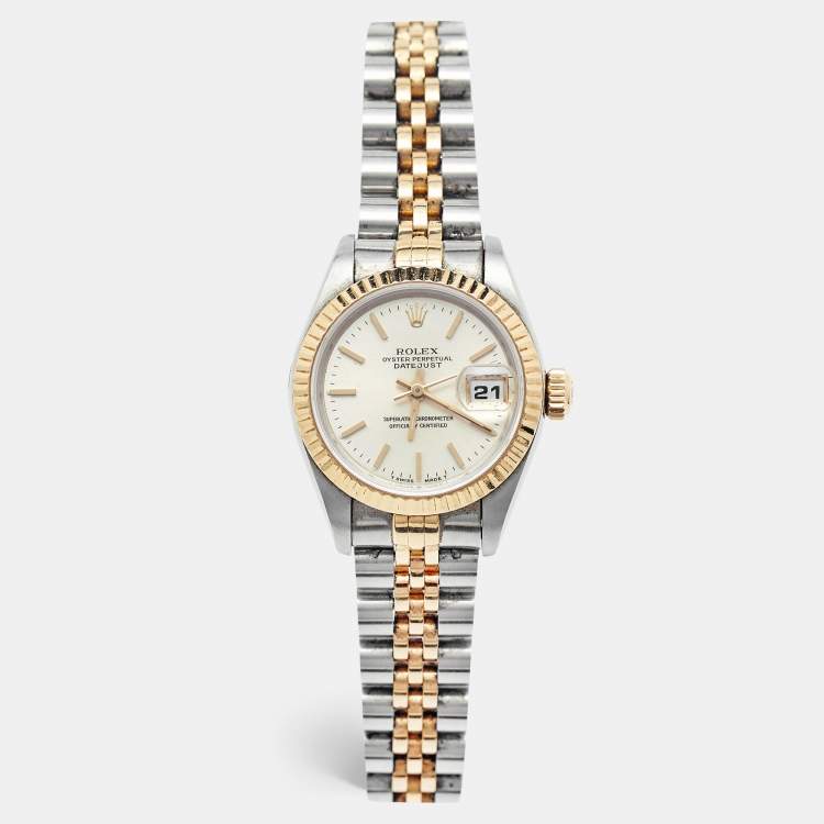 Pre Owned Rolex Silver 18K Yellow Gold And Stainless Steel Datejust 69173 Women's Wristwatch 26 mm