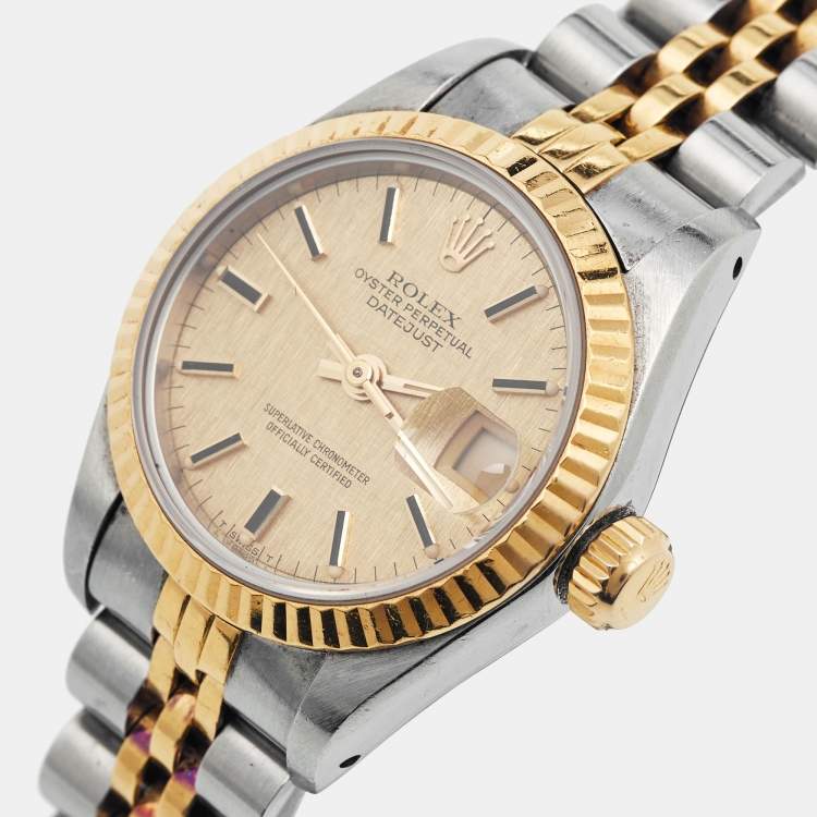 Pre Owned Rolex Champagne 18K Yellow Gold And Stainless Steel Datejust 69173 Women's Wristwatch 26 mm
