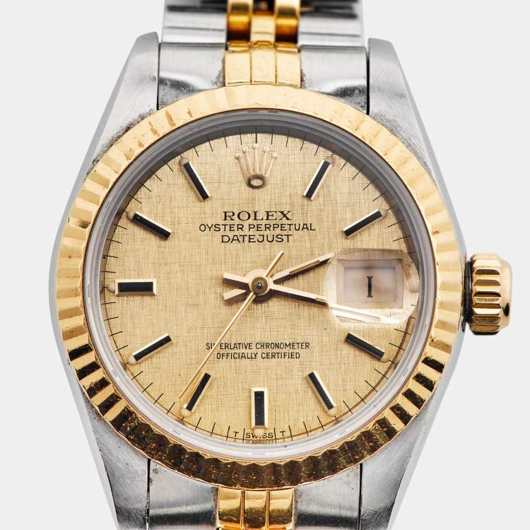 Pre Owned Rolex Champagne 18K Yellow Gold And Stainless Steel Datejust 69173 Women's Wristwatch 26 mm