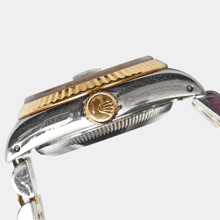 Pre Owned Rolex Champagne 18K Yellow Gold And Stainless Steel Datejust 69173 Women's Wristwatch 26 mm
