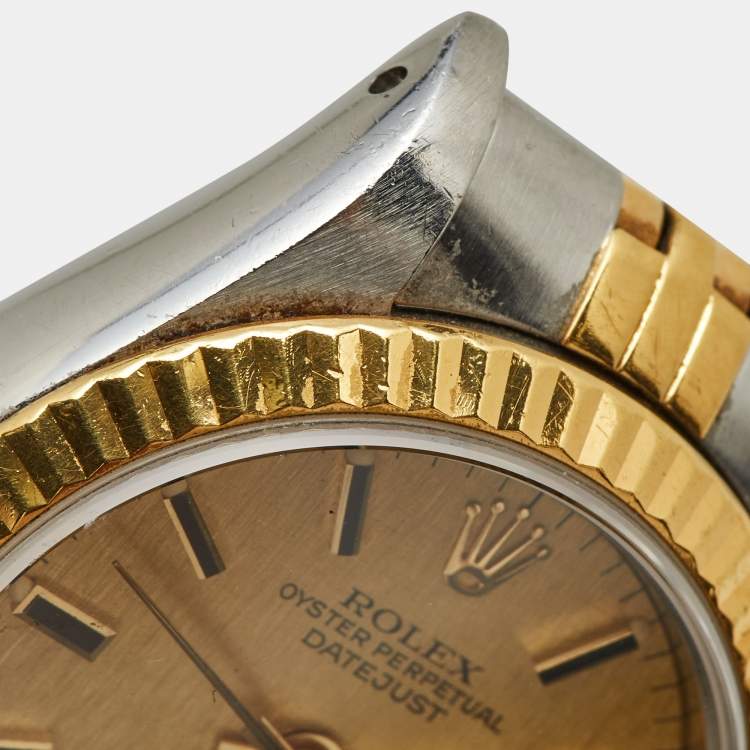 Pre Owned Rolex Champagne 18K Yellow Gold And Stainless Steel Datejust 69173 Women's Wristwatch 26 mm