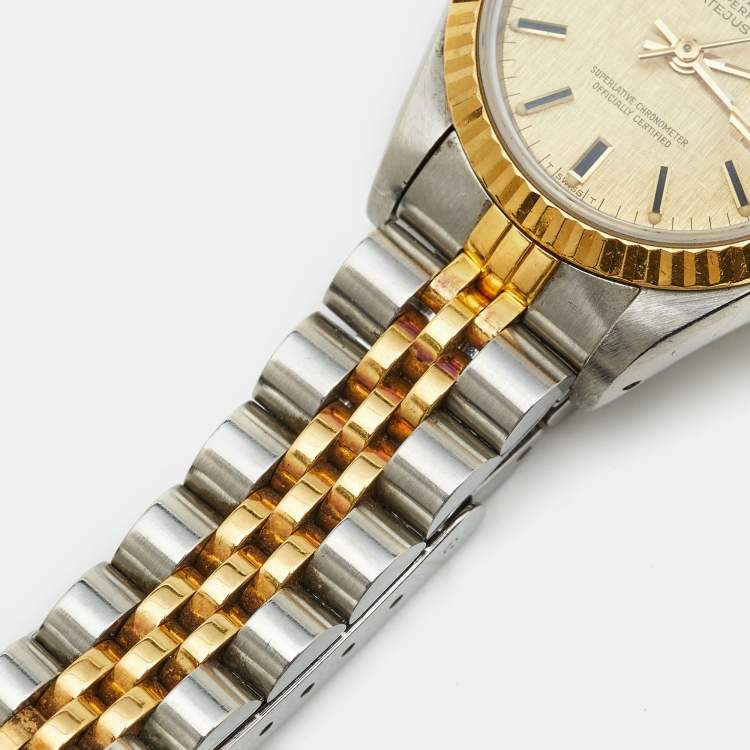 Pre Owned Rolex Champagne 18K Yellow Gold And Stainless Steel Datejust 69173 Women's Wristwatch 26 mm
