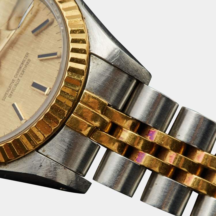 Pre Owned Rolex Champagne 18K Yellow Gold And Stainless Steel Datejust 69173 Women's Wristwatch 26 mm
