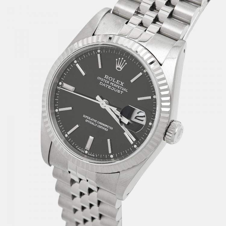 Pre Owned Rolex Black 18K White Gold & Stainless Steel Datejust 16234 Men's Wristwatch 36 mm