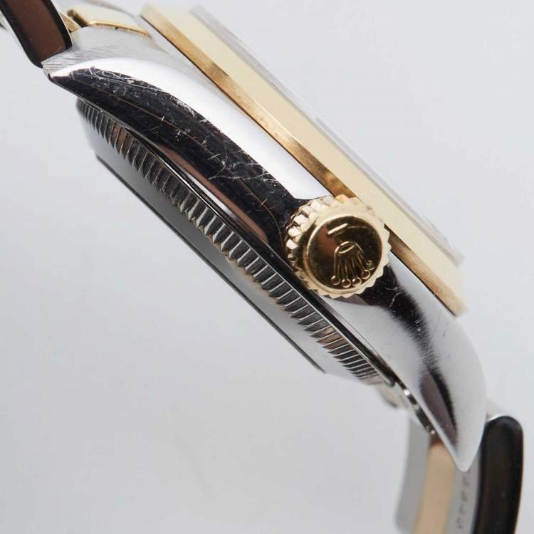 مملوكة مسبقًا Rolex Slate 18K Yellow Gold Stainless Steel Oyster Perpetual 67183 Women's Wristwatch 24 mm