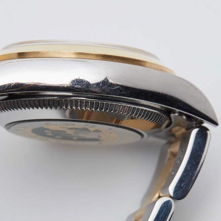 مملوكة مسبقًا Rolex Slate 18K Yellow Gold Stainless Steel Oyster Perpetual 67183 Women's Wristwatch 24 mm