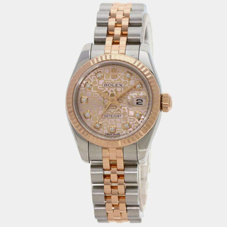 Rolex Pink Diamond 18k Rose Gold And Stainless Steel Datejust