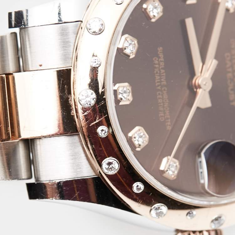 Pre Owned Rolex Chocolate 18K Everose Gold Oystersteel Diamond Datejust M278341RBR-0027 Women's Wristwatch 31 mm