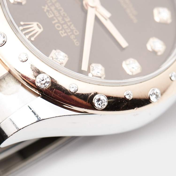 Pre Owned Rolex Chocolate 18K Everose Gold Oystersteel Diamond Datejust M278341RBR-0027 Women's Wristwatch 31 mm
