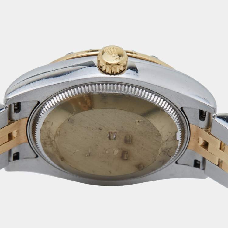 Pre Owned Rolex Mother Of Pearl Diamond 18K Yellow Gold Stainless Steel Datejust 178343 Women's Wristwatch 31 mm