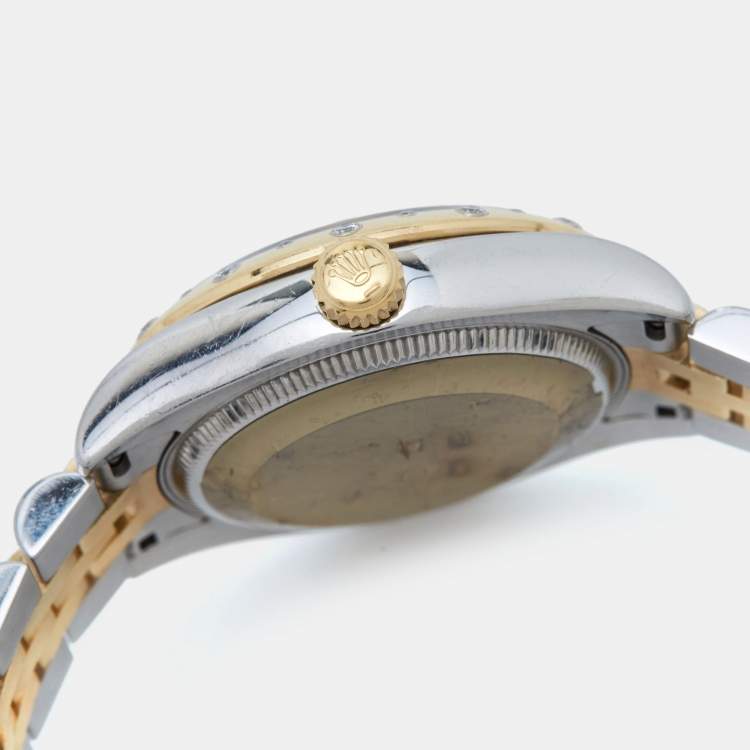 Pre Owned Rolex Mother Of Pearl Diamond 18K Yellow Gold Stainless Steel Datejust 178343 Women's Wristwatch 31 mm