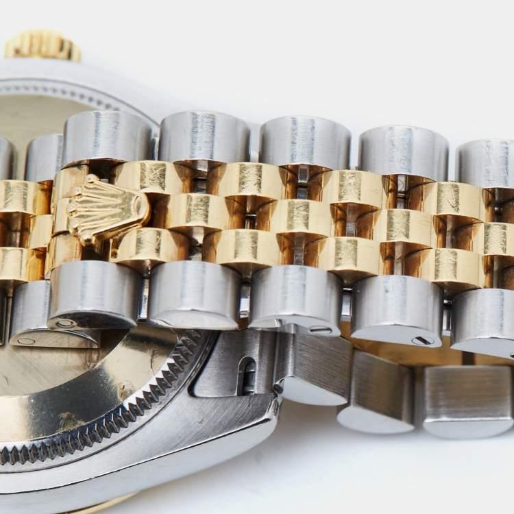 Pre Owned Rolex Mother Of Pearl Diamond 18K Yellow Gold Stainless Steel Datejust 178343 Women's Wristwatch 31 mm
